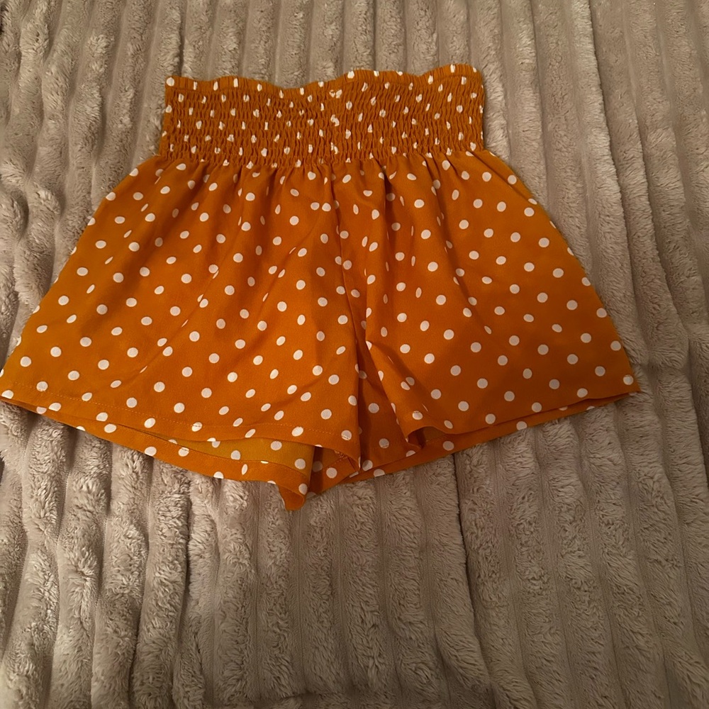 SHEIN High Waist Orange and White Polka Dot Shorts